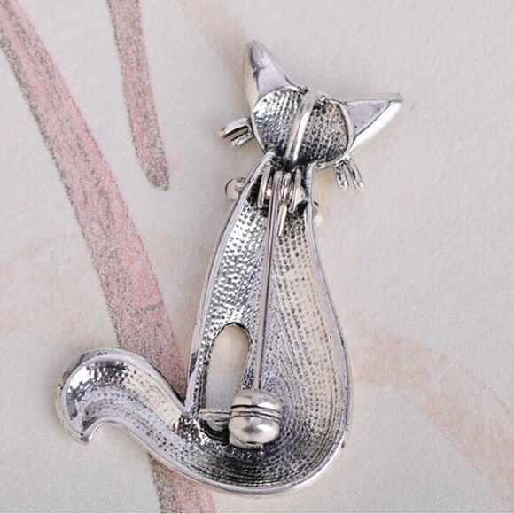 🩶 NEW Blucome retro silver kitty cat brooch 🩶 - Picture 2 of 5